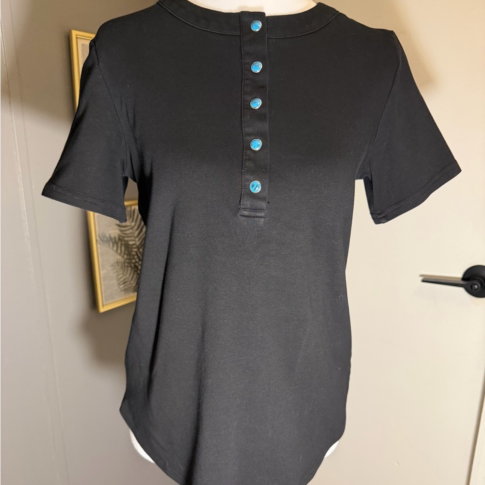 Lucky & Blessed Black Top with Turquoise‎ Accents